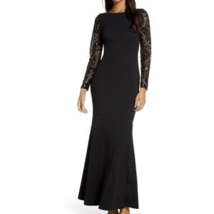 Vince Camuto Long Sleeve Black/Silver Sequin Gown